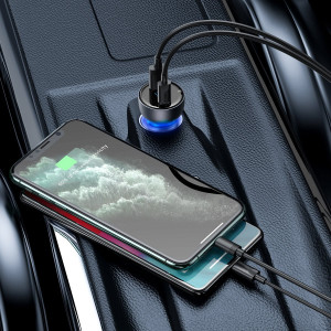 Incarcator auto rapid 65W + mini cablu USB-C cu cip E-mark 1m 100W afisaj digital particular Baseus QC+PPS (negru) TZCCKX-0G - Img 8