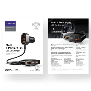 Incarcator Auto Rapid Joyroom JR-CL03 5-Port USB 6.2A, Cablu Extensie 1.5m (Negru)