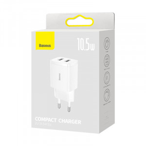 Incarcator Telefon Rapid BASEUS Compact 2x USB, 10.5W (Alb) CCXJ010202