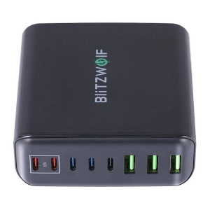 Incarcator Rapid GAN Multifunctional Pentru Birou Blitzwolf BW-S26 250W, 8 Porturi (Negru)