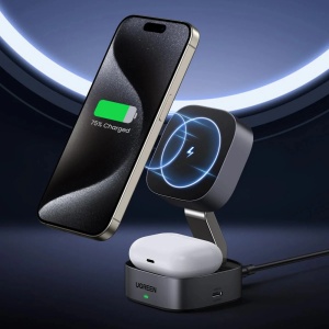 Incarcator Wireless Magnetic 3in1 Ugreen W526 MagSafe / Qi USB-C 25W (Negru)