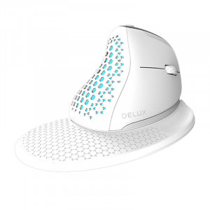 Mouse ergonomic wireless Delux M618XSD BT+2.4G RGB (alb) - Img 1