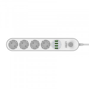 Prelungitor Electric Multiplu 4 prize AC, 4x USB, LDNIO SE4432 2500W 10A, 2m (Alb)