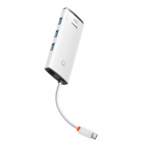 Baseus Lite Series Hub 5w1 USB-C la 3x USB 3.0 + USB-C + HDMI (alb) WKQX040002 - Img 3