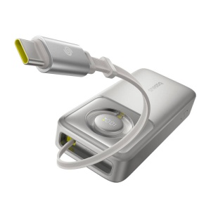 Baterie Externa Powerbank Baseus Free2Pull 20000mAh 65W, Port USB-C, Cablu USB-C Retractabil (Gri)