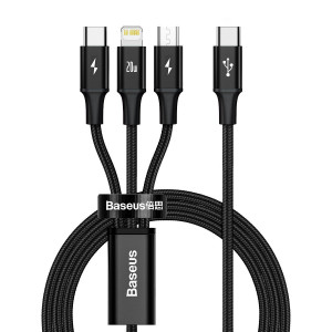 Cablu Incarcare 3-in-1 Baseus Rapid Series USB-C pentru M+L+T 20W 1.5m Negru CAMLT-SC01