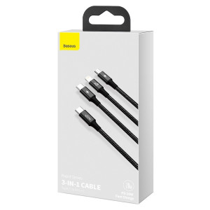 Cablu Incarcare 3-in-1 Baseus Rapid Series USB-C pentru M+L+T 20W 1.5m Negru CAMLT-SC01