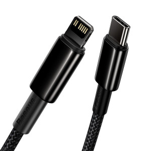 Cablu Incarcare Rapida Baseus Tungsten Gold USB-C la Lightning PD 20W 2m (negru) CATLWJ-A01