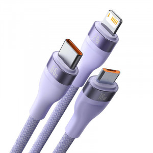 Cablu de date USB 3in1 Baseus Flash II, USB-C + micro USB + Lightning, 66W, 1.2 m (Violet) CASS040005 - Img 3