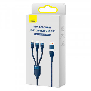 Cablu de date USB 3in1 Baseus Flash Series 2, USB-C + micro USB + Lightning, 100 W, 1.2 m (albastru) CASS030103 - Img 5
