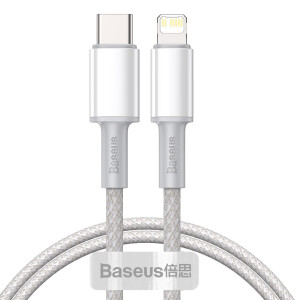 Cablu impletit de inalta densitate Baseus USB-C la Lightning, PD, 20W, 1m (alb) CATLGD-02 - Img 1
