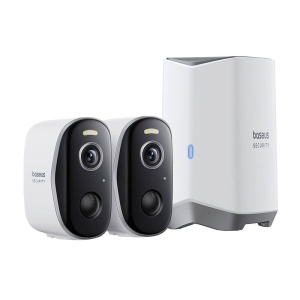 Camera Supraveghere Exterior Wireless Baseus N1 2K, Memorie 16GB + Extindere 16TB, Wide 145°, Set 2 Bucati (Alb)
