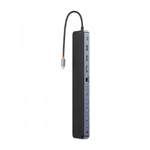 Hub 12in1 Baseus EliteJoy Gen2 seria USB-C pana la 2xHDMI+ 3xUSB 3.0+ PD+ DP+ SD/TF+ RJ45+Tip-C+ 3.5mm (gri inchis) WKSX030213 - Img 4
