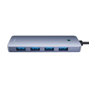 Hub 4 in 1 Baseus UltraJoy Lite 150 cm USB-A la 4x USB 3.0 + USB-C 5V (gri)