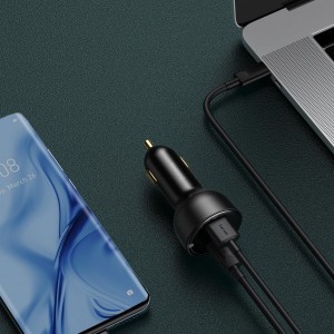 Incarcator Auto Rapid Baseus Superme, USB, USB-C, 100W + Cablu USB-C (Negru) TZCCZX-01
