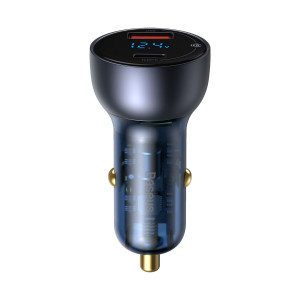 Incarcator auto rapid 65W + mini cablu USB-C cu cip E-mark 1m 100W afisaj digital particular Baseus QC+PPS (negru) TZCCKX-0G - Img 3