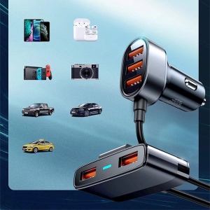 Incarcator Auto Rapid Joyroom JR-CL03 5-Port USB 6.2A, Cablu Extensie 1.5m (Negru)