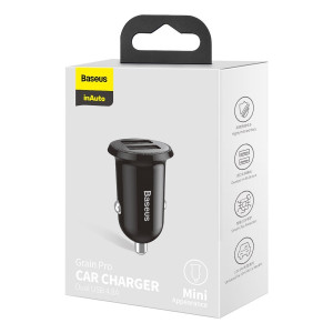 Incarcator Auto Rapid BASEUS Grain 2xUSB 5V 4.8A (Negru) CCALLP-01
