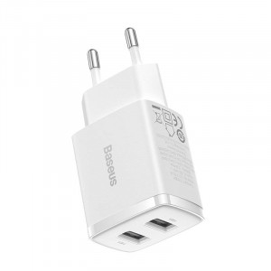 Incarcator Telefon Rapid BASEUS Compact 2x USB, 10.5W (Alb) CCXJ010202