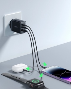 Incarcator Telefon Rapid Joyroom JR-TCF10 2x USB-C USB-A 32W (Negru)