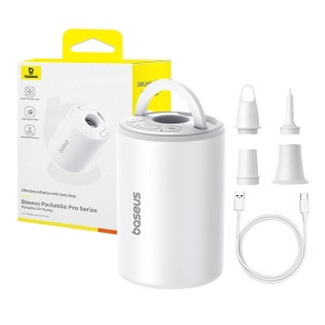 Pompa Aer Portabila Wireless Baseus PocketGo 240 l/min 4000Pa, Lanterna LED, Functie Dezumflare (Alba)