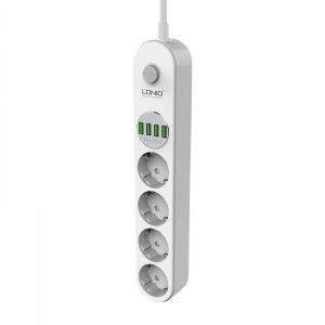 Prelungitor Electric Multiplu 4 prize AC, 4x USB, LDNIO SE4432 2500W 10A, 2m (Alb)
