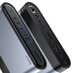 Adaptor Hub Multifunctional USB-C Statie De Lucru 16 Porturi Baseus (Gri inchis) CAHUB-BG0G