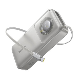 Baterie Externa Powerbank Baseus Free2Pull 20000mAh 65W, Port USB-C, Cablu USB-C Retractabil (Gri)