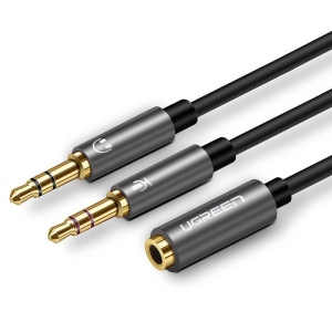 Cablu Audio AUX Splitter Casti + Microfon la Cablu Mini Jack 3.5 mm UGREEN 28 cm, Aluminiu (Negru)