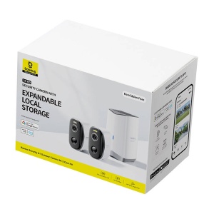 Camera Supraveghere Exterior Wireless Baseus N1 2K, Memorie 16GB + Extindere 16TB, Wide 145°, Set 2 Bucati (Alb)