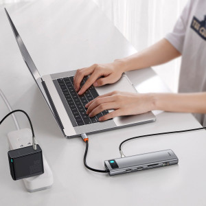 Hub 11 in 1 Baseus Metal Gleam Series, USB-C la 3x USB 3.0 + 2x HDMI + USB-C PD + Ethernet RJ45 + microSD/SD + VGA + AUX CAHUB-CT0G - Img 7