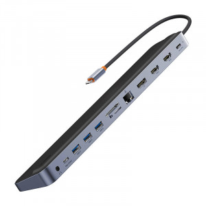 Hub 12in1 Baseus EliteJoy Gen2 seria USB-C pana la 2xHDMI+ 3xUSB 3.0+ PD+ DP+ SD/TF+ RJ45+Tip-C+ 3.5mm (gri inchis) WKSX030213 - Img 5