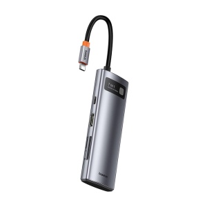 Hub 7in1 Baseus Gleam USB-C la 1x HDMI 4K 60Hz + 3x USB3.0 + 1x PD + 1x SD/TF (Gri) B00030708811-00