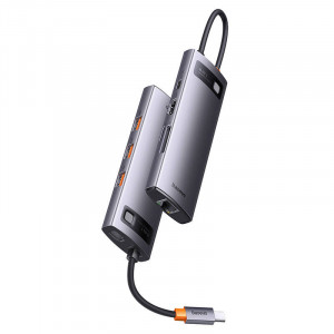Hub 8in1 Baseus StarJoy Series, USB-C la 3x USB 3.1 + HDMI + USB-C PD + RJ45 + microSD/SD (gri) WKWG080213 - Img 2