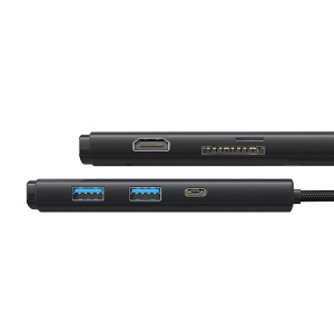 Hub Multifunctional 6in1 Baseus OS Lite USB-C la HDMI+USB3.0x2+PD+SD/TF (Negru) WKQX080301