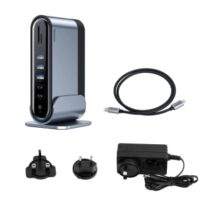 Hub Multifunctional Baseus 3x USB 3.2 Gen 1 / 2x USB 2.0 / 2x USB-C / Cititor Carduri SD si Micro SD / AUX / 3x HDMI / RJ45 1Gbps pD 100W (Fise EU / CN / UK) Gri (CAHUB-DG0G)