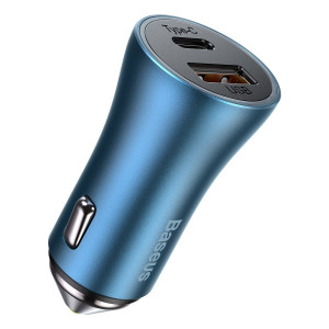 Incarcator auto Baseus Golden Contactor Pro, USB + USB-C, QC4.0+, PD, SCP, 40W (albastru) + USB-C - Cablu Lightning 1m (albastru) TZCCJD-03 - Img 3