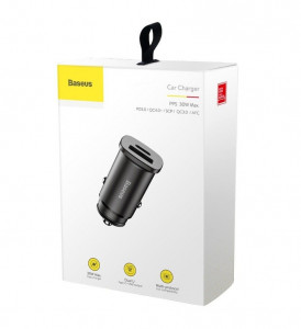 Incarcator auto BASEUS patrat PPS QC4.0 / PD3.0 5A 30W pentru socket bricheta (negru) CCALL-AS01