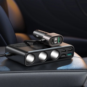 Incarcator Auto Rapid 9in1 Joyroom JR-CL06, 5x USB-A / USB-C / 3x Priza Bricheta PD QC PPS, 154W (Negru)