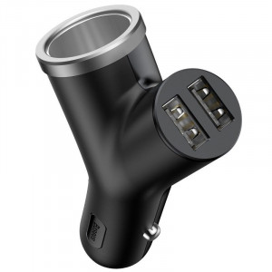 Incarcator auto rapid BASEUS Circular tip Y, bricheta auto, 2x USB, 30W QC3.0 (negru) CCALL-YX01 - Img 1