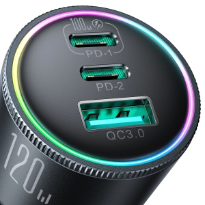 Incarcator Auto Rapid Joyroom JR-CCN07 1x USB + 2x USB-C 120W + Cablu USB-C 100W (Gri Inchis)