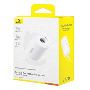 Pompa Aer Portabila Wireless Baseus PocketGo 240 l/min 4000Pa, Lanterna LED, Functie Dezumflare (Alba)