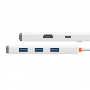 Baseus Lite Series Hub 5w1 USB-C la 3x USB 3.0 + USB-C + HDMI (alb) WKQX040002 - Img 4
