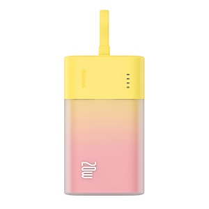 Baterie Externa Powerbank Baseus Popsicle 5200mAh 20W Cablu Lightning Incorporat + Cablu Alb Baseus Simple USB-C - USB-C 60W/20V/3A/30cm (Roz/Galben)