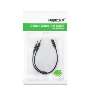 Cablu Audio AUX Splitter Casti + Microfon la Cablu Mini Jack 3.5 mm UGREEN 28 cm, Aluminiu (Negru)