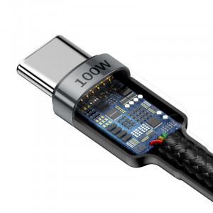 Cablu Incarcare Rapida BASEUS Cafule USB-C la USB-C PD2.0 100W flash charging 20V 5A 2m (negru+gri) CATKLF-ALG1