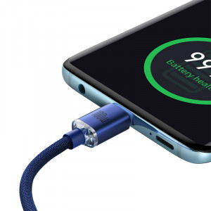 Cablu de date rapid Baseus Crystal Shine USB-C la USB-C, 100W, 1.2 m (albastru) CAJY000603 - Img 2