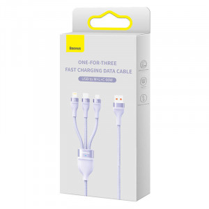 Cablu de date USB 3in1 Baseus Flash II, USB-C + micro USB + Lightning, 66W, 1.2 m (Violet) CASS040005 - Img 4