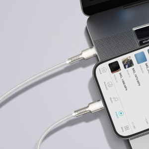 Cablu Incarcare Rapid USB-C la Lightning Baseus Cafule, PD, 20W, 2m (Alb) CATLJK-B02