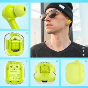 Casti Wireless Bluetooth TWS In Ear Acefast T6 (Verde)